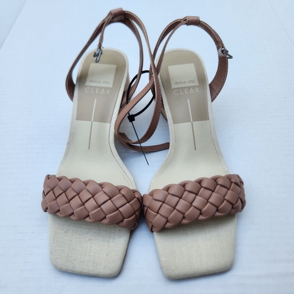 Dolce Vita Nude Braided Strap Block Heel Sandals - Picture 1 of 8